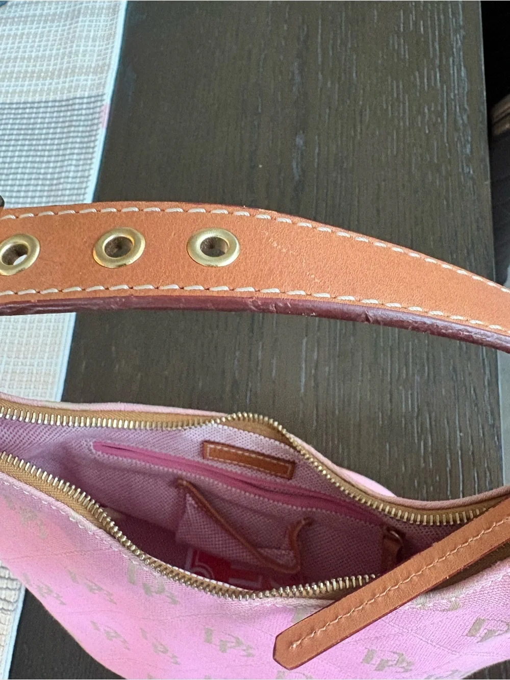 Dooney & Bourke Pink Monogram Mini Hobo Shoulder Bag Vintage Y2K